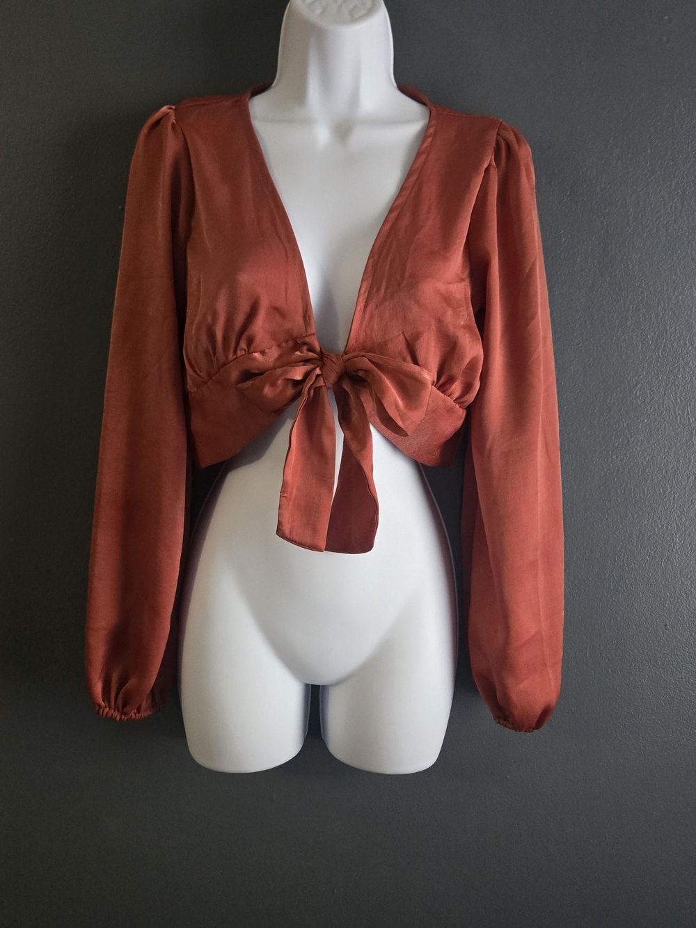 Altar'd State Rust Tie Front Boho Romantic Whimsical Crop Top S